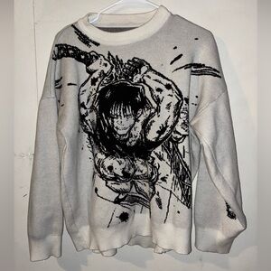 Horror Anime Style Knit Sweater Black White Manga Graphic Unisex